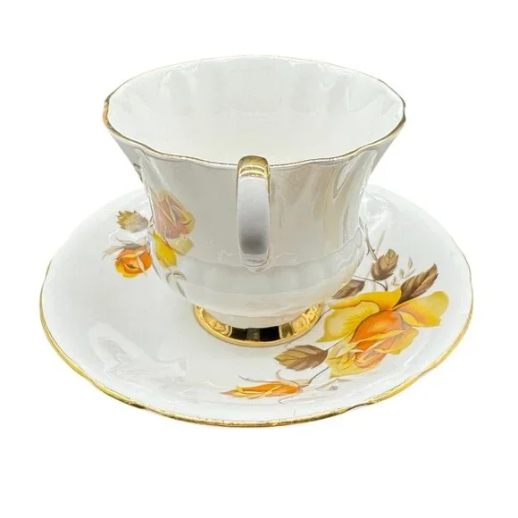 Vtg Royal London Bone China Tea Cup & Saucer Yellow Rose Gold Rim Made England - Picture 4 of 8